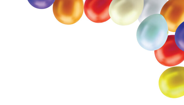 Colorful shiny easter eggs or balloons forming a corner frame with copy space