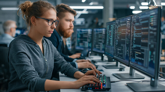 Female and Male Software Developers Building Mobile App in Modern Office