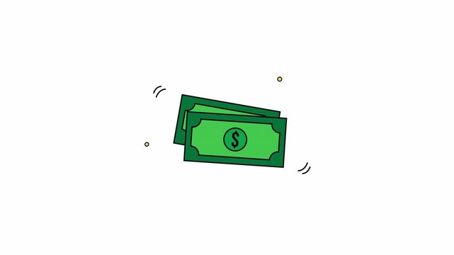 Pulsating green cash currency notes animation