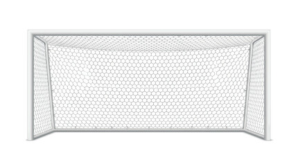 Vector illustration of a soccer goal, front view, clean and modern design, detailed net, white frame, realistic perspective, isolated on a white background, and currently the World Cup is underway. © sahrul