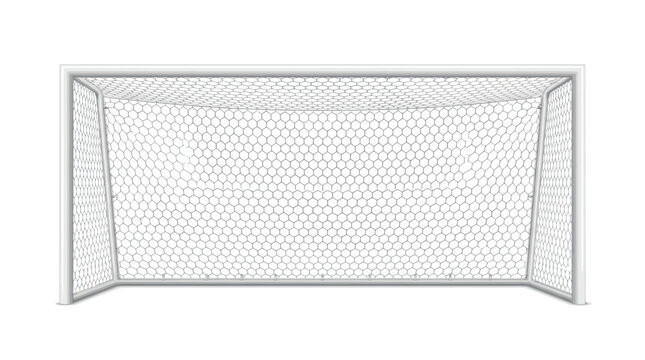 Vector illustration of a soccer goal, front view, clean and modern design, detailed net, white frame, realistic perspective, isolated on a white background, and currently the World Cup is underway.
