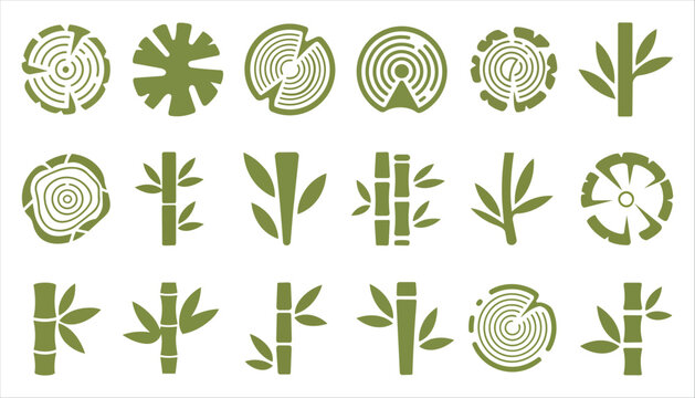 Green bamboo tree ring shape design element set vector collection