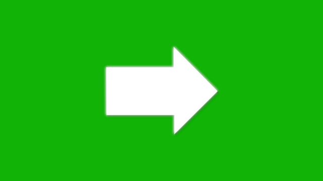 White arrow on black and green background left to right direction animation element. Motion graphics of arrow concept