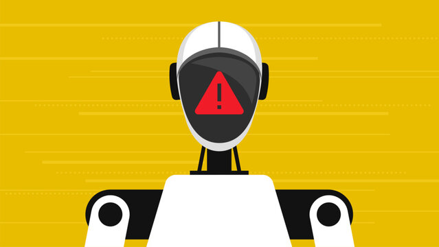 AI robot displaying a system error warning on its face