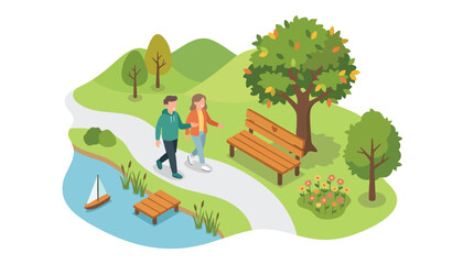 Fototapeta premium Friends Revisiting Peaceful Park Bench for a Warm Friendship Reunion Illustration