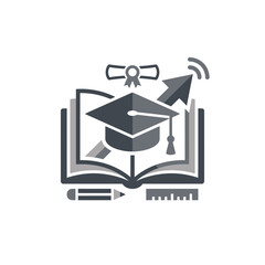 Fototapeta premium Education icons featuring graduation cap and open book.