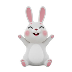 Fototapeta premium Cute white bunny rabbit character with happy expression and open arms
