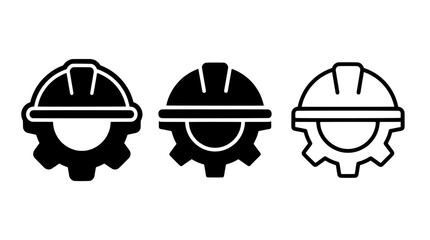Fototapeta premium Set of engineering construction hard hat icons with gear symbols for industrial safety and mechanical design