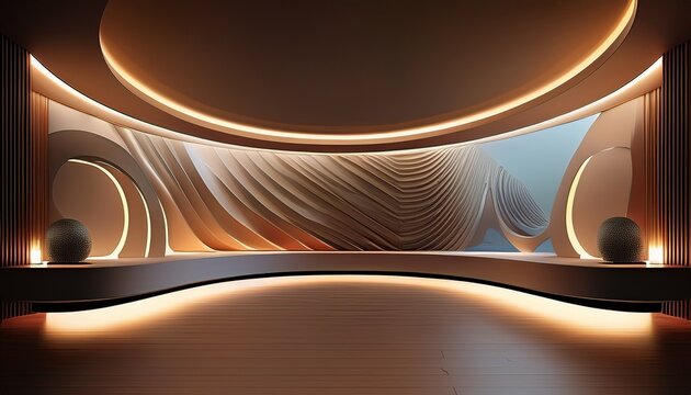 modern curved interior wall with hidden ambient lighting