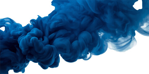 Naklejka premium Abstract blue smoke cloud explosion isolated on transparent background with swirling ink in water effect, flowing liquid paint texture, dense mist and creative design element
