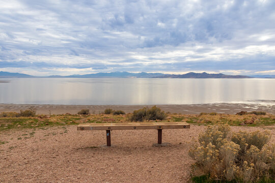 Bench overlooking the Great Salt Lake, Utah