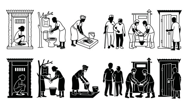 Safe Toilet Construction Proper Toilet Use and Hygiene Maintenance Awareness Icon Collection for Sanitation and Public Health
