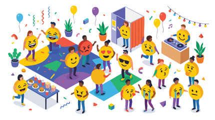 Fototapeta premium Emoji Costume Party Illustration with Happy People Dancing at Celebration Event