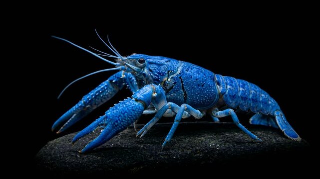 blue crayfish isolated on black background close up video
