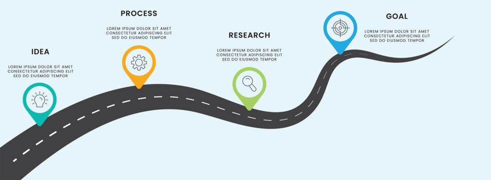 Road map timeline infographic design with 5 steps.  Business road map timeline infographic template