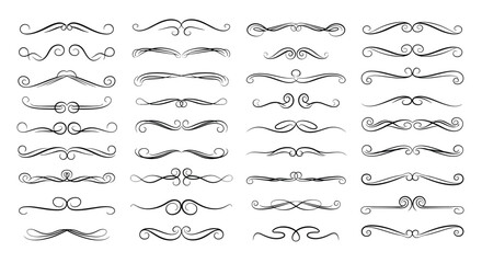 Decorative calligraphic flourishes and page dividers set for elegant typography and document design layout. © Mr