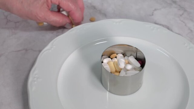 Woman serving pills and medicine for a meal