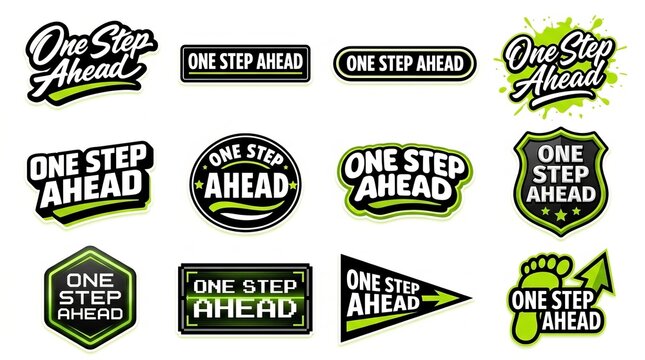 Collection of motivational one step ahead badges for personal achievement and progress.