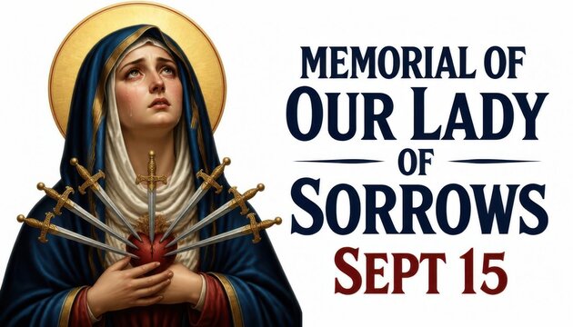 Our Lady of Sorrows portrait with swords and halo