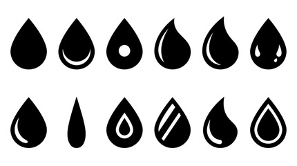 Naklejka premium Collection of black and white abstract water droplet shapes and variations.
