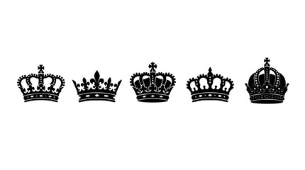 Royal crown black silhouette icon set featuring vintage imperial tiaras for king queen luxury majesty branding decoration © Mohammad