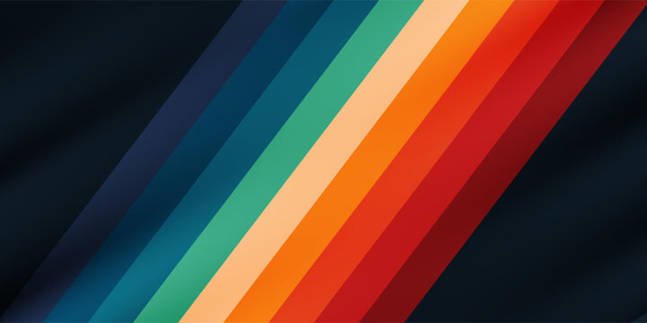 Abstract colorful 70s background vector. Vintage retro style wallpaper with lines, rainbow wavy stripes. 1970 color illustration design suitable for poster, banner, decorative, wall art.