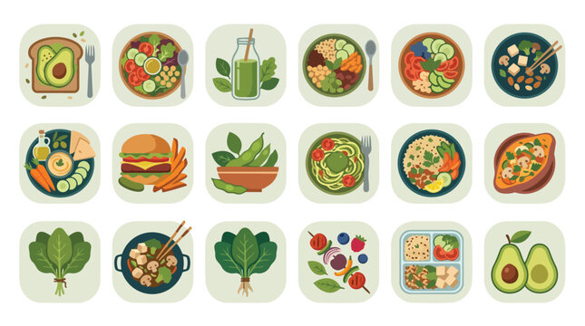 Set of Healthy Food Icons and Nutrition Elements Collection.