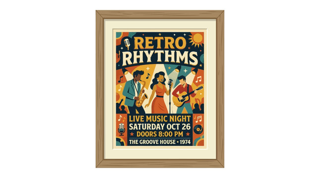 National Day of Rock &lsquo;n&rsquo; Roll Music Event Poster with Colorful Retro Flat Illustration