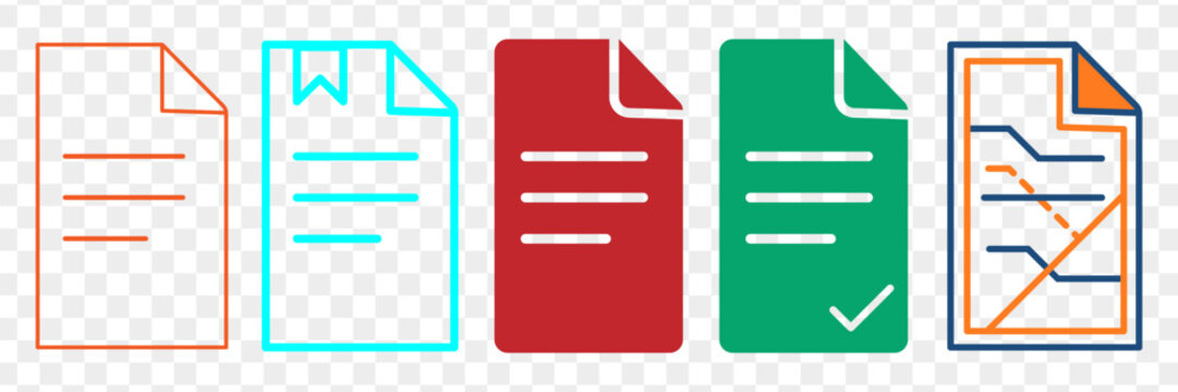 Colorful document file icon set outline and solid vector illustration