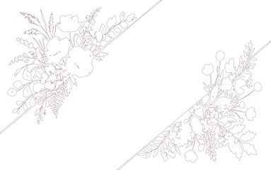 Obraz premium Floral line art illustration with leaves and flowers on white background