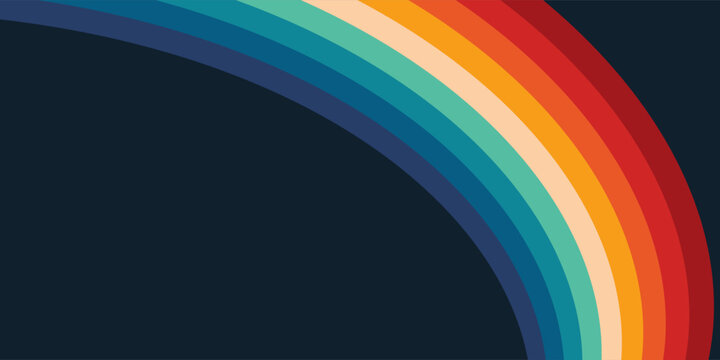Abstract colorful 70s background vector. Vintage retro style wallpaper with lines, rainbow wavy stripes. 1970 color illustration design suitable for poster, banner, decorative, wall art.