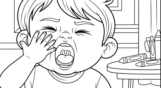 Crying Baby with Hand on Face.