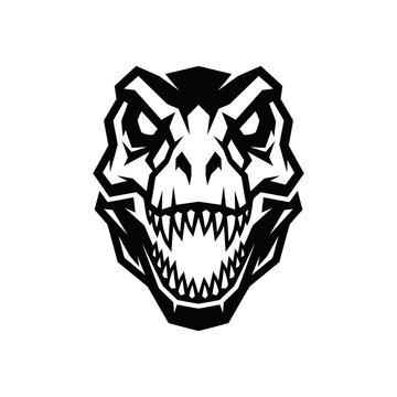 Powerful t rex dinosaur head logo in black and white style