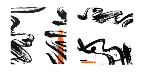 Obraz premium Black ink brush strokes and abstract artistic lines design elements