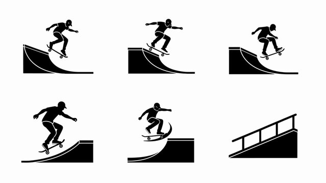 Skateboarder Silhouette Set: Ramps, Tricks, and Jumps