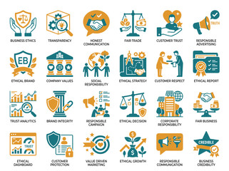 Fototapeta premium Business Ethics and Corporate Responsibility Icons Set