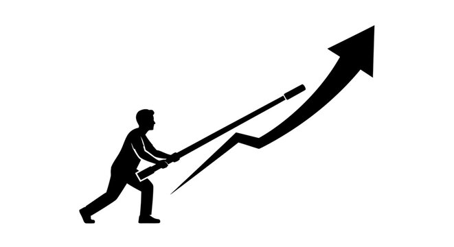 Man pushing growth arrow upward.