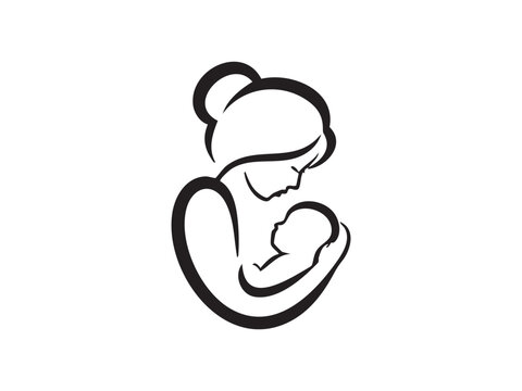 Minimalist mother and baby line art logo set symbolizing breastfeeding, maternal care, infant love, bonding, parenting, and child health. Ideal for healthcare and maternity branding.