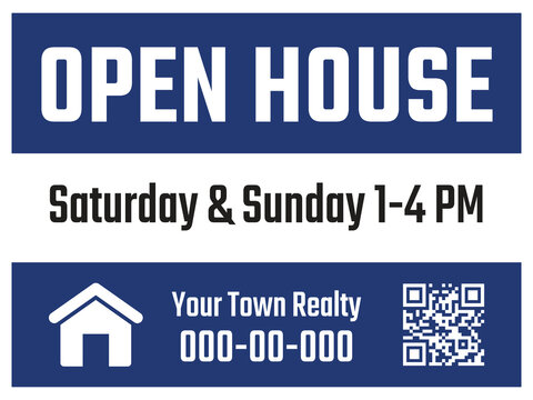 Open house real estate sign with QR code