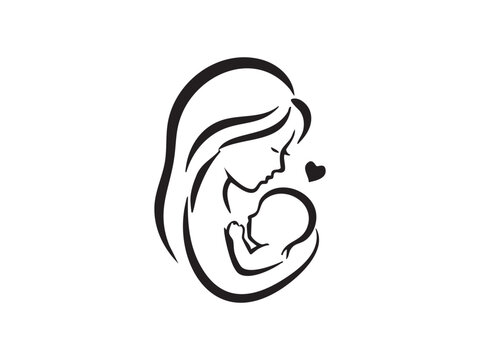 Minimalist mother and baby line art logo set symbolizing breastfeeding, maternal care, infant love, bonding, parenting, and child health. Ideal for healthcare and maternity branding.