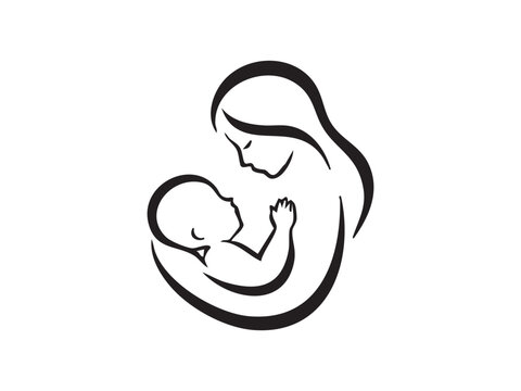 Minimalist mother and baby line art logo set symbolizing breastfeeding, maternal care, infant love, bonding, parenting, and child health. Ideal for healthcare and maternity branding.
