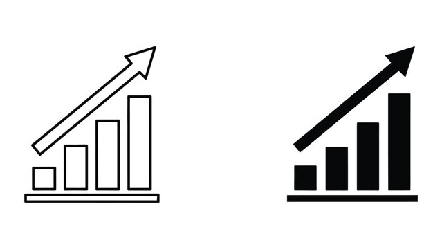 Steadily increasing bar chart with straight upward arrow vector graphic