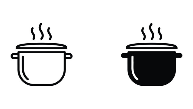 Steaming hot cooking pot vector icon set for food and recipes