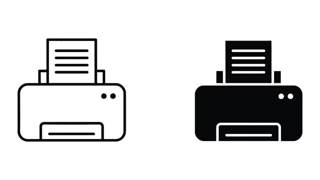 Desktop printer with document tray icon in line and solid vector style