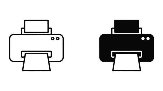 Desktop printer with paper output icon in line and solid vector style