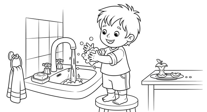 Boy Washing Hands in Sink.