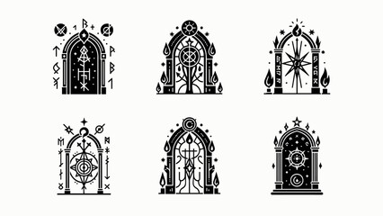 Mystical Arches with Runes, Stars, and Cosmic Symbols © kiwil