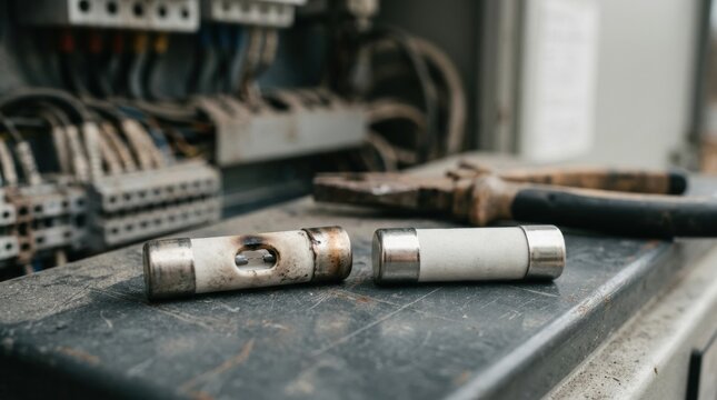 Burnt Electrical Fuse Beside New Replacement Fuse on Panel