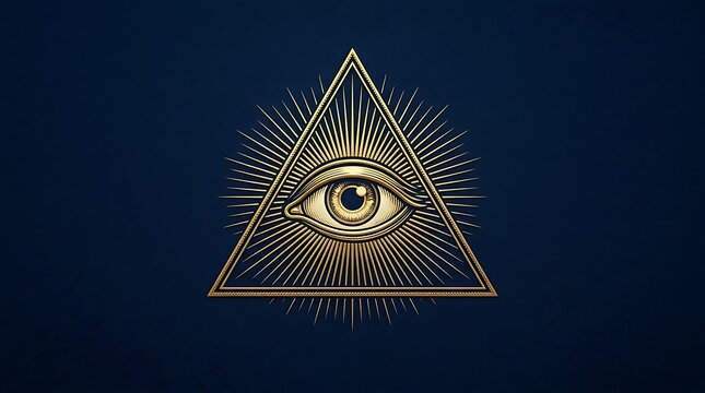 Golden eye of providence symbol on navy blue background
