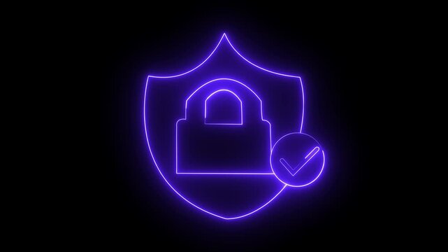 Glowing neon blue color lock animation icon security privacy password protection safety. animation.